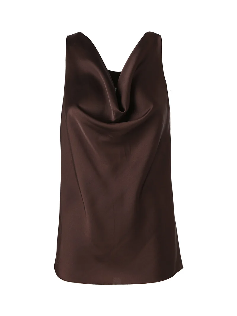 Top donna effetto raso con scollo a cascata - moro