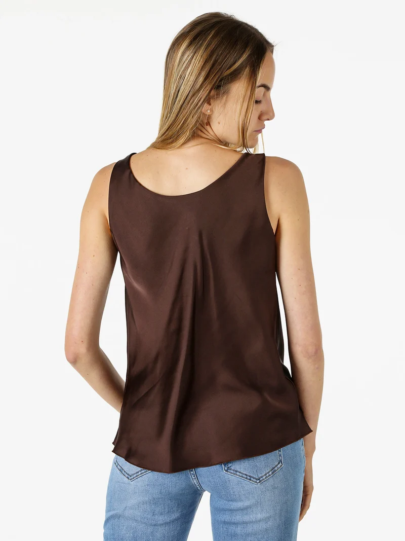 Top donna effetto raso con scollo a cascata - moro