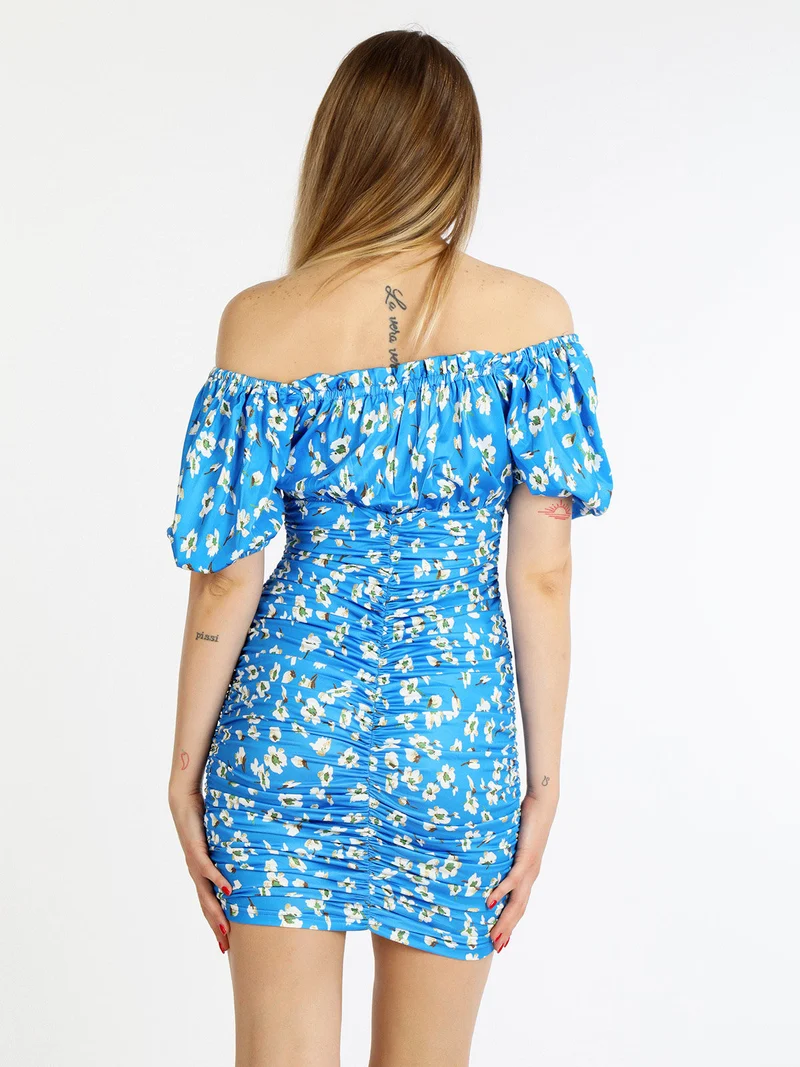 Abito donna a tubino drappeggiato con stampa - blu