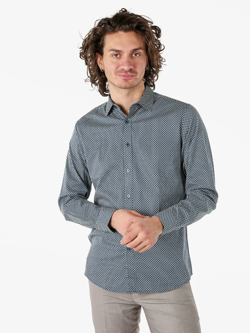 Camicia da uomo in cotone a maniche lunghe - multicolore