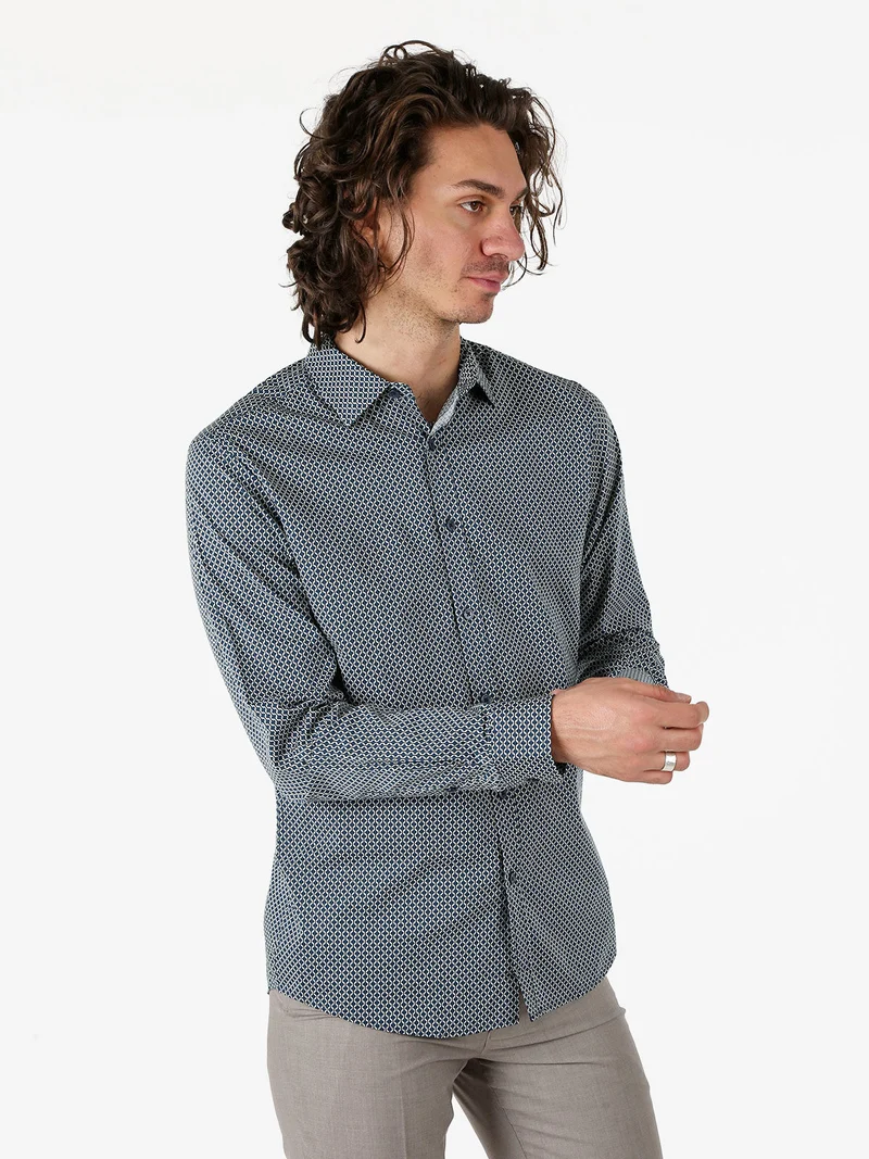 Camicia da uomo in cotone a maniche lunghe - multicolore