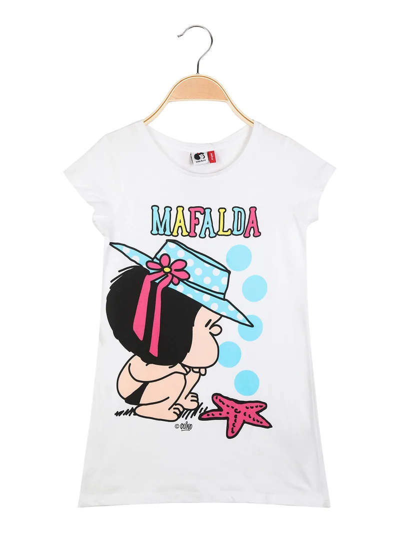 MAFALDA e SNOOPY Maxi t-shirt manica corta da bambina con stampa - bianco