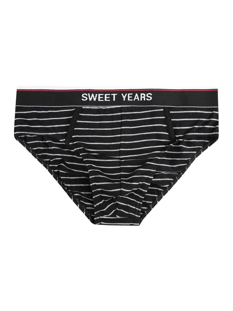 Slip a righe in cotone elasticizzato - nero