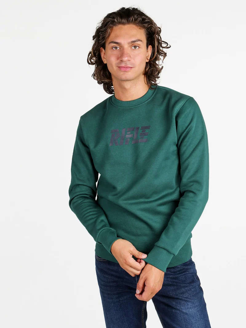 Felpa girocollo da uomo invernale con logo - verde