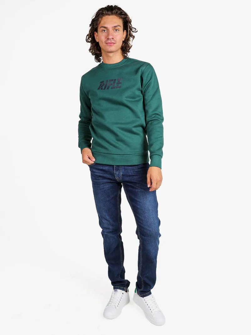 Felpa girocollo da uomo invernale con logo - verde