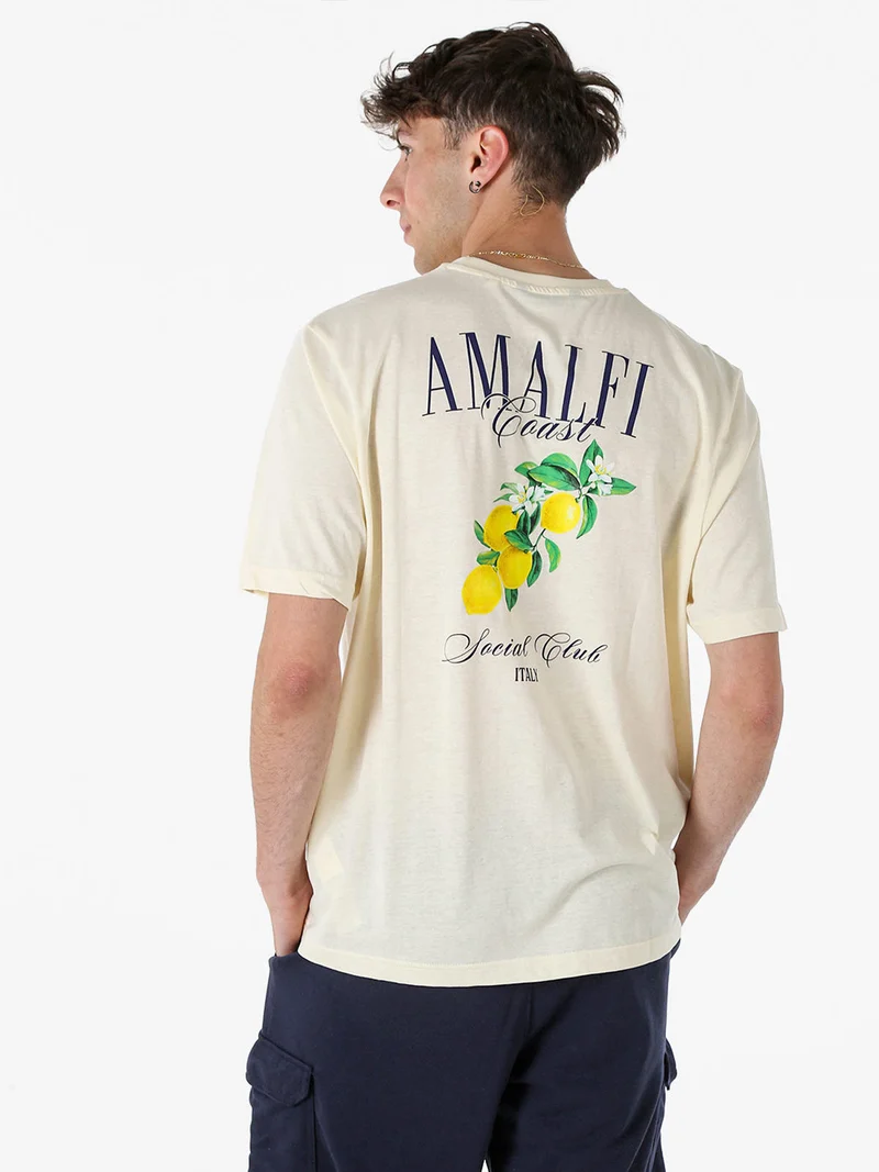T-shirt in cotone da uomo con stampa AMALFI davanti e dietro - panna