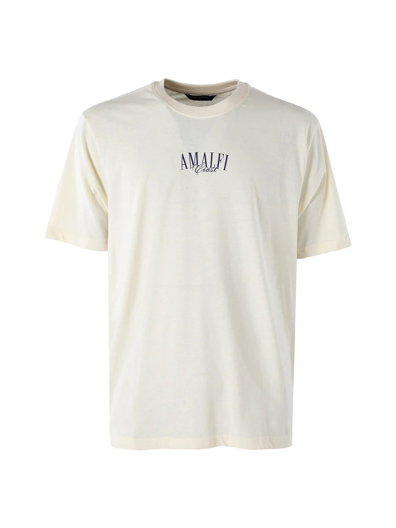 T-shirt in cotone da uomo con stampa AMALFI davanti e dietro - panna