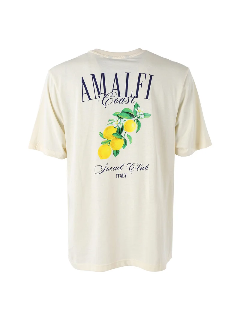 T-shirt in cotone da uomo con stampa AMALFI davanti e dietro - panna