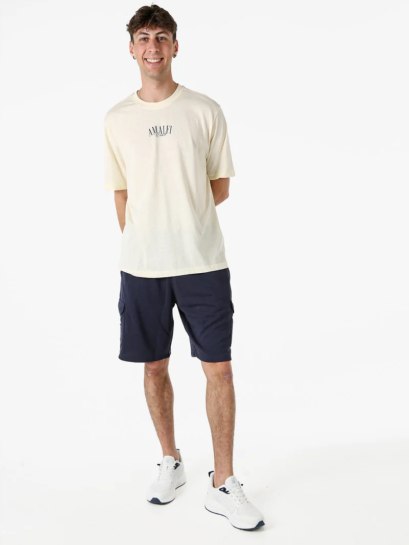 T-shirt in cotone da uomo con stampa AMALFI davanti e dietro - panna