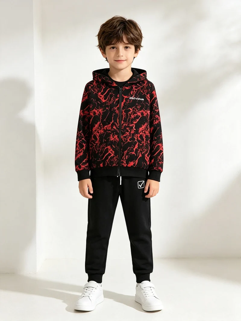 Completo tuta 2 pezzi da bambino con cappuccio e zip - rosso