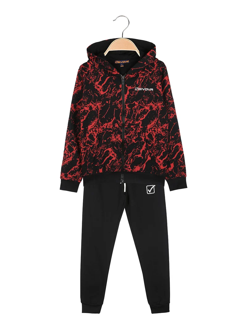 Completo tuta 2 pezzi da bambino con cappuccio e zip - rosso