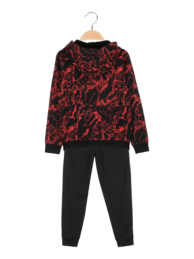 Completo tuta 2 pezzi da bambino con cappuccio e zip - rosso