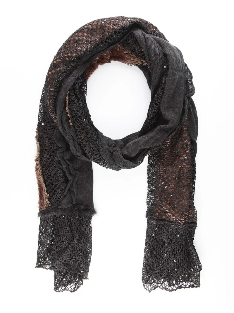 Sciarpa con paillettes e pelo - marrone