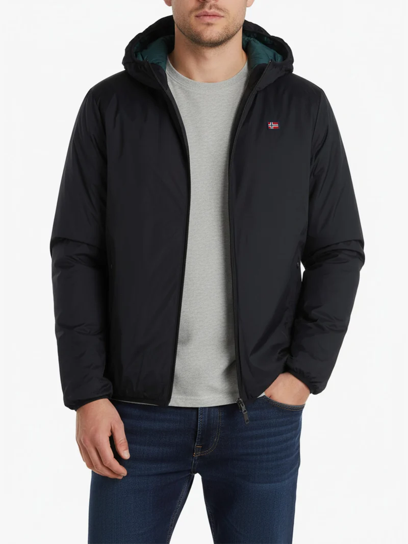 Piumino da uomo reversibile con cappuccio - blu scuro