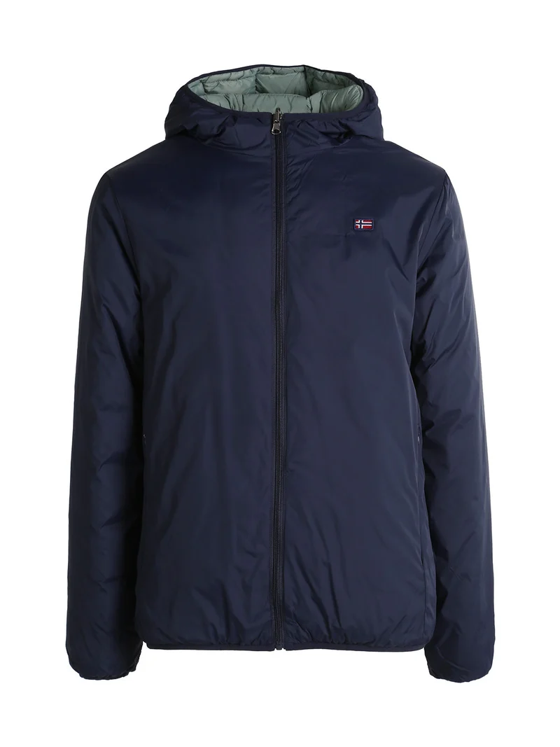 Piumino da uomo reversibile con cappuccio - blu scuro