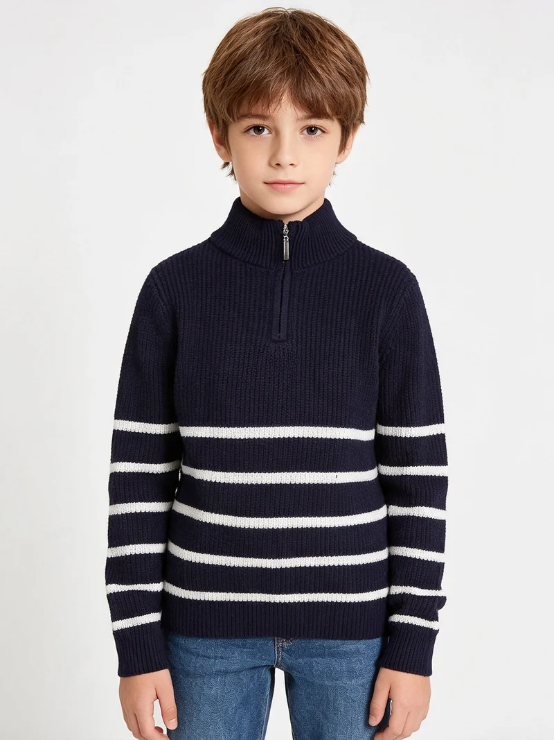 Maglione da bambino mezza zip - blu scuro