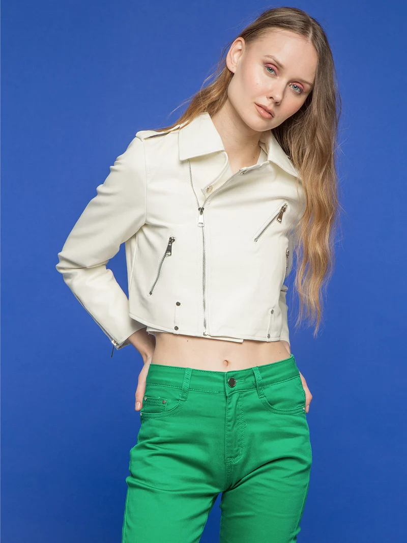 Giacca biker da donna in ecopelle - bianco