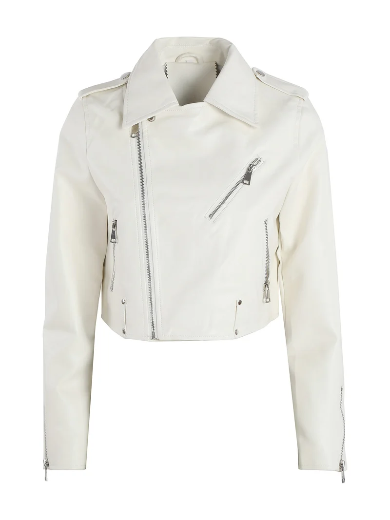 Giacca biker da donna in ecopelle - bianco
