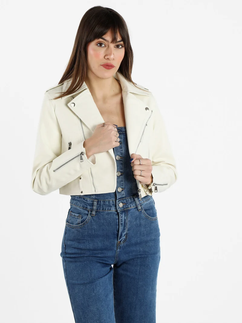 Giacca biker da donna in ecopelle - bianco
