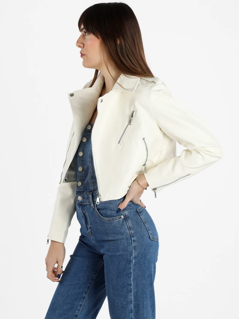 Giacca biker da donna in ecopelle - bianco