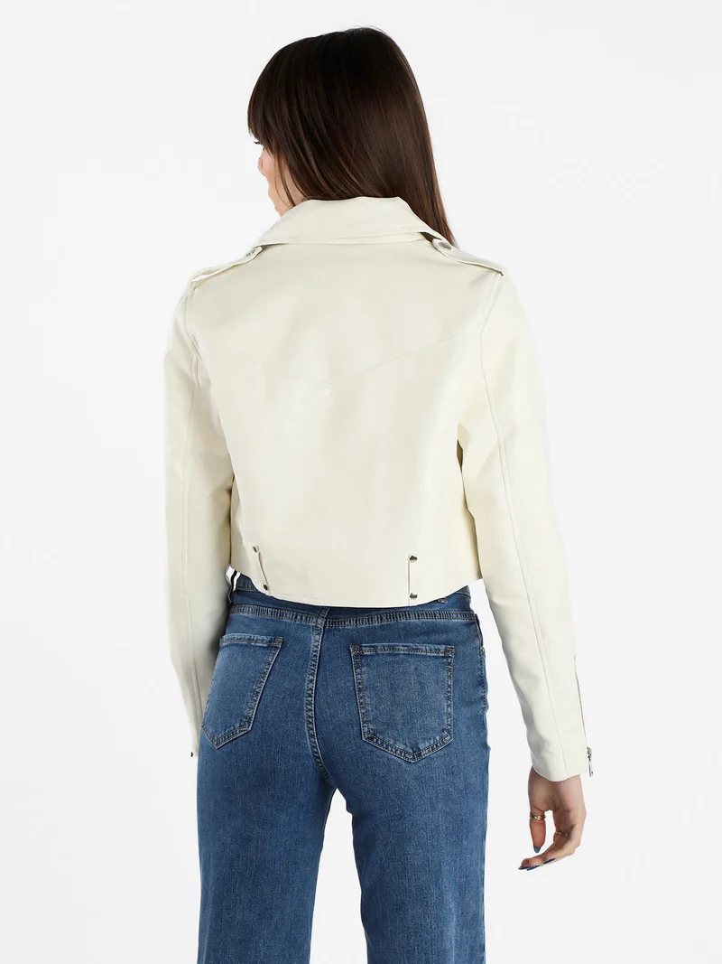 Giacca biker da donna in ecopelle - bianco