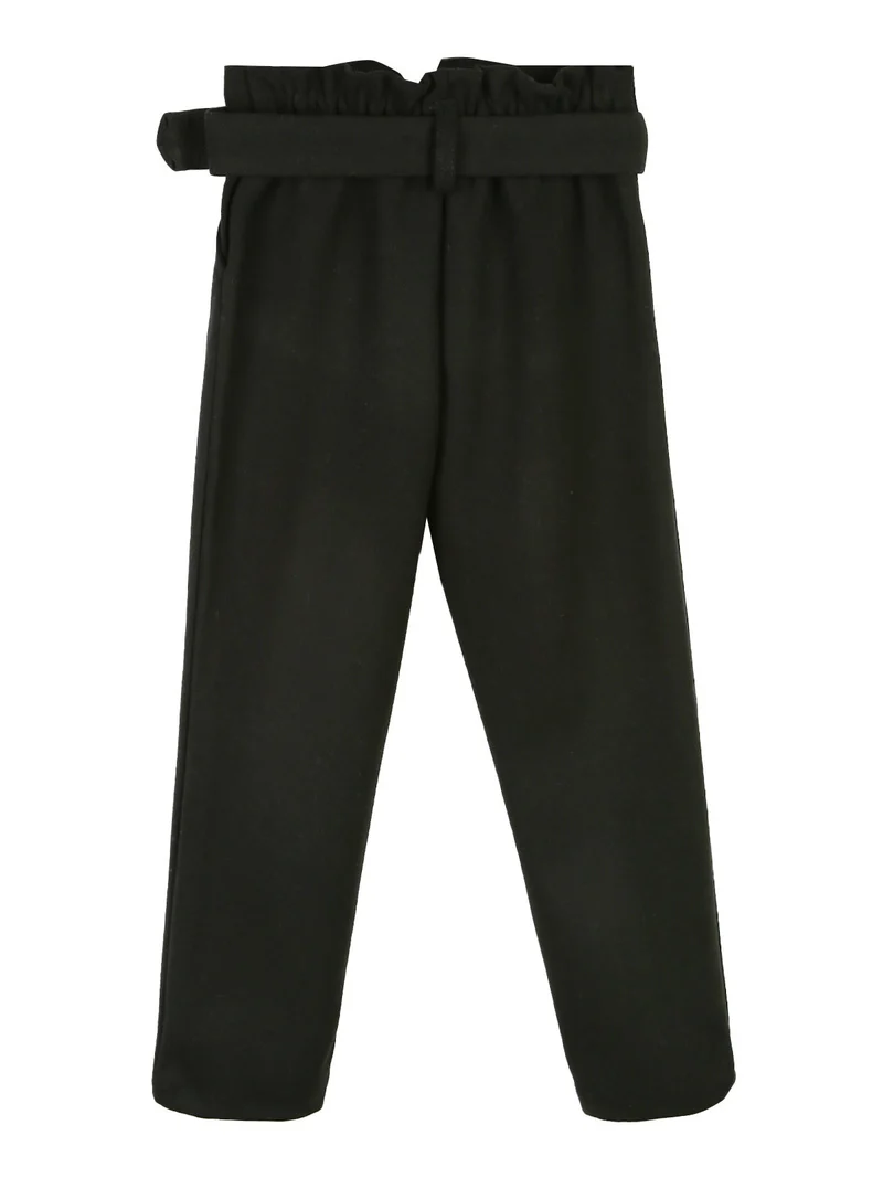 Pantaloni da bambina a vita alta con cintura - nero