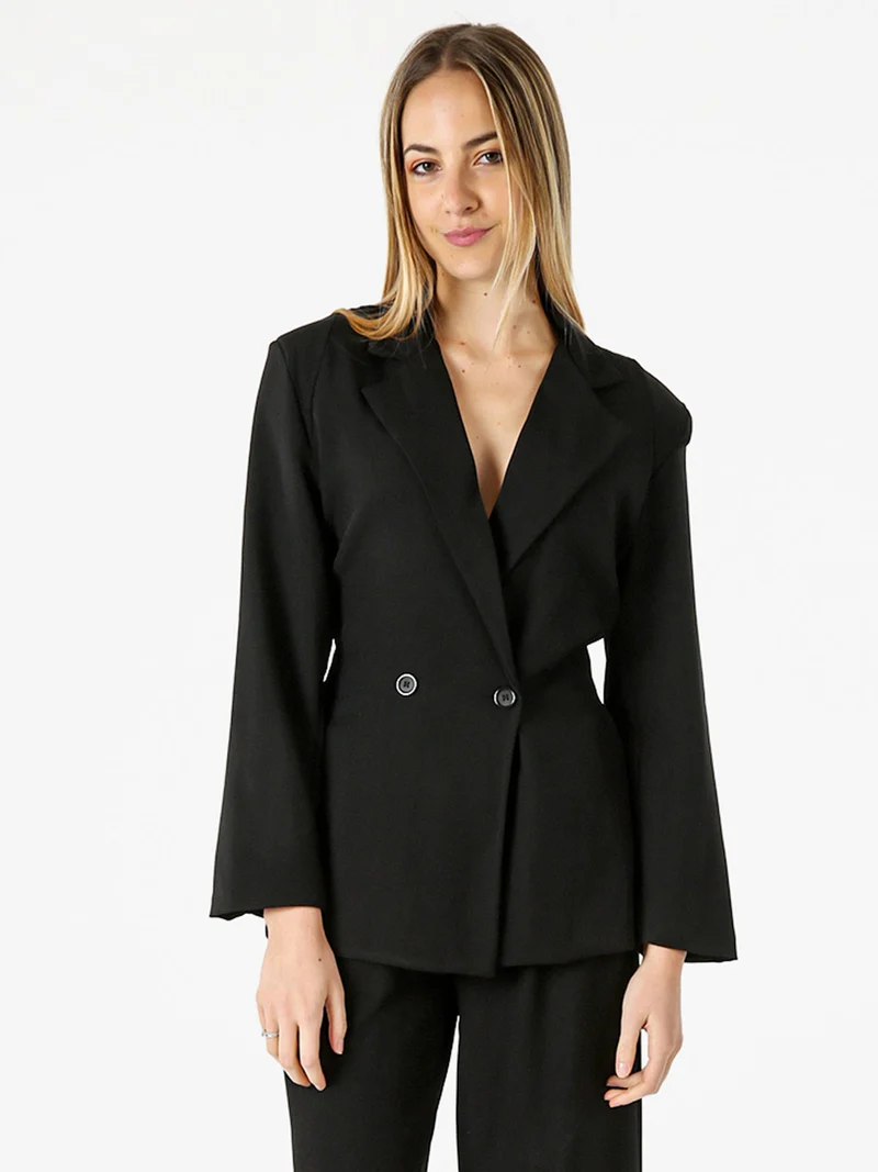 Blazer elegante da donna a doppiopetto con bottoni - nero