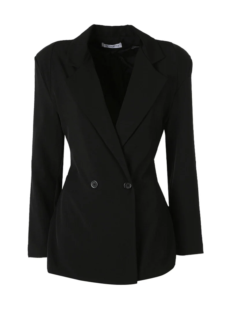 Blazer elegante da donna a doppiopetto con bottoni - nero