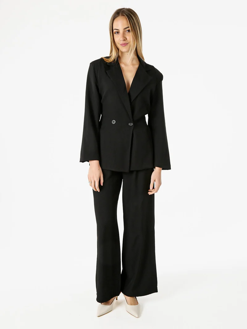Blazer elegante da donna a doppiopetto con bottoni - nero