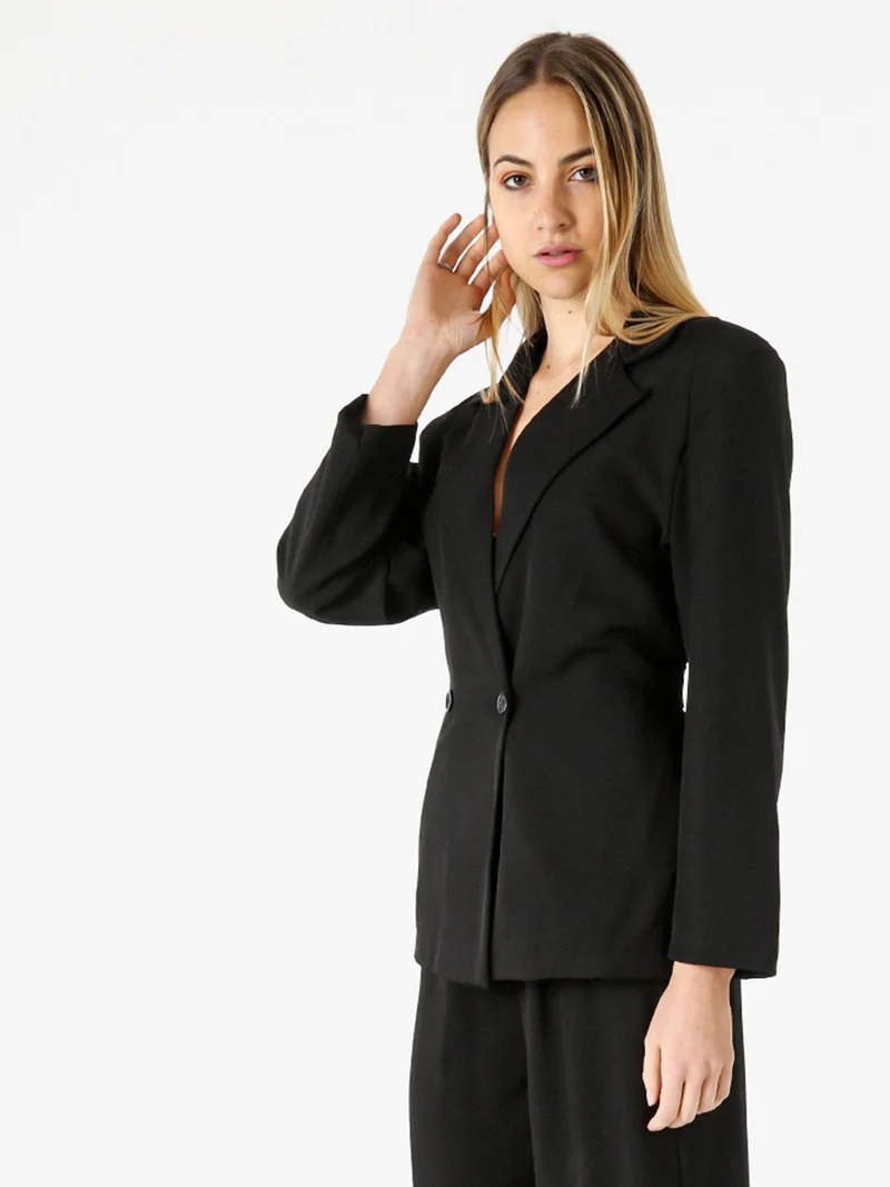 Blazer elegante da donna a doppiopetto con bottoni - nero