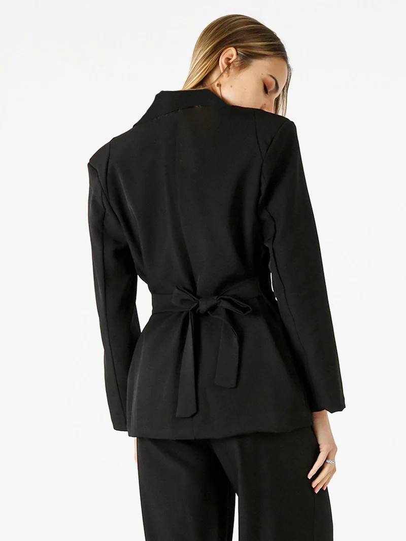 Blazer elegante da donna a doppiopetto con bottoni - nero