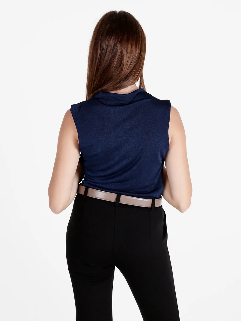 Top donna drappeggiato con scollo a cascata - blu