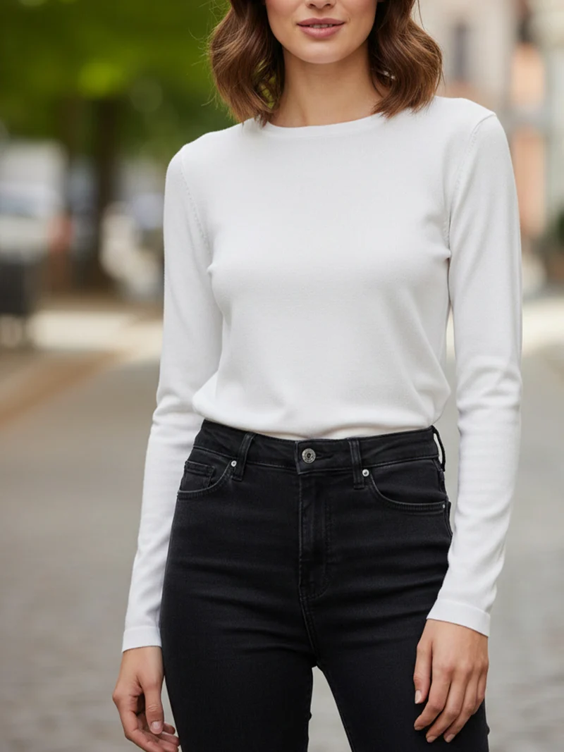 Maglia girocollo da donna - bianco