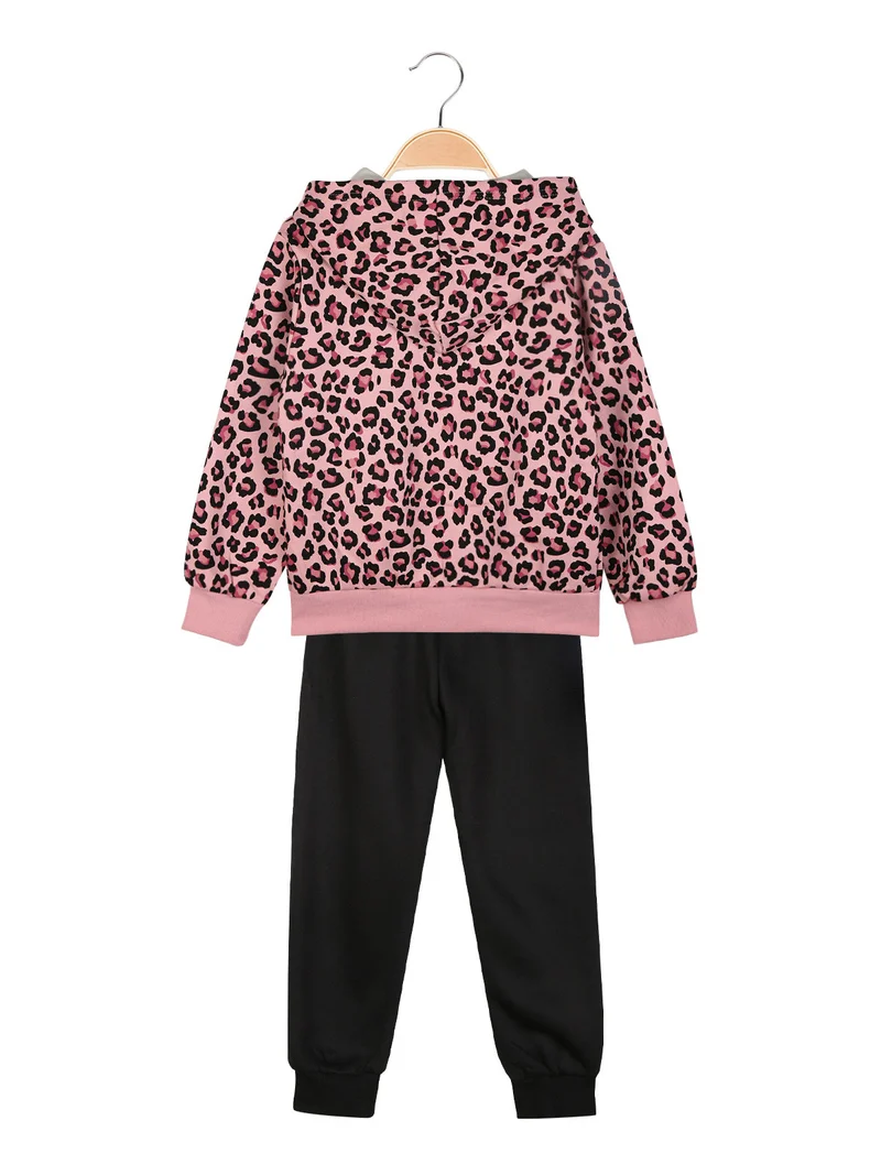 Completo tuta da bambina maculata 3 pezzi con cappuccio e zip - rosa