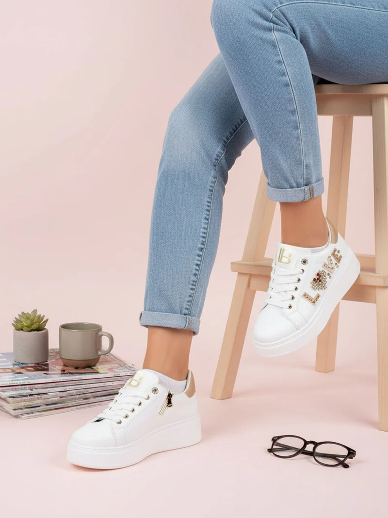 Sneakers donna gioiello con platform - oro