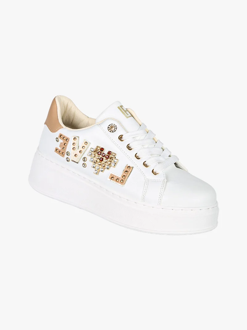Sneakers donna gioiello con platform - oro