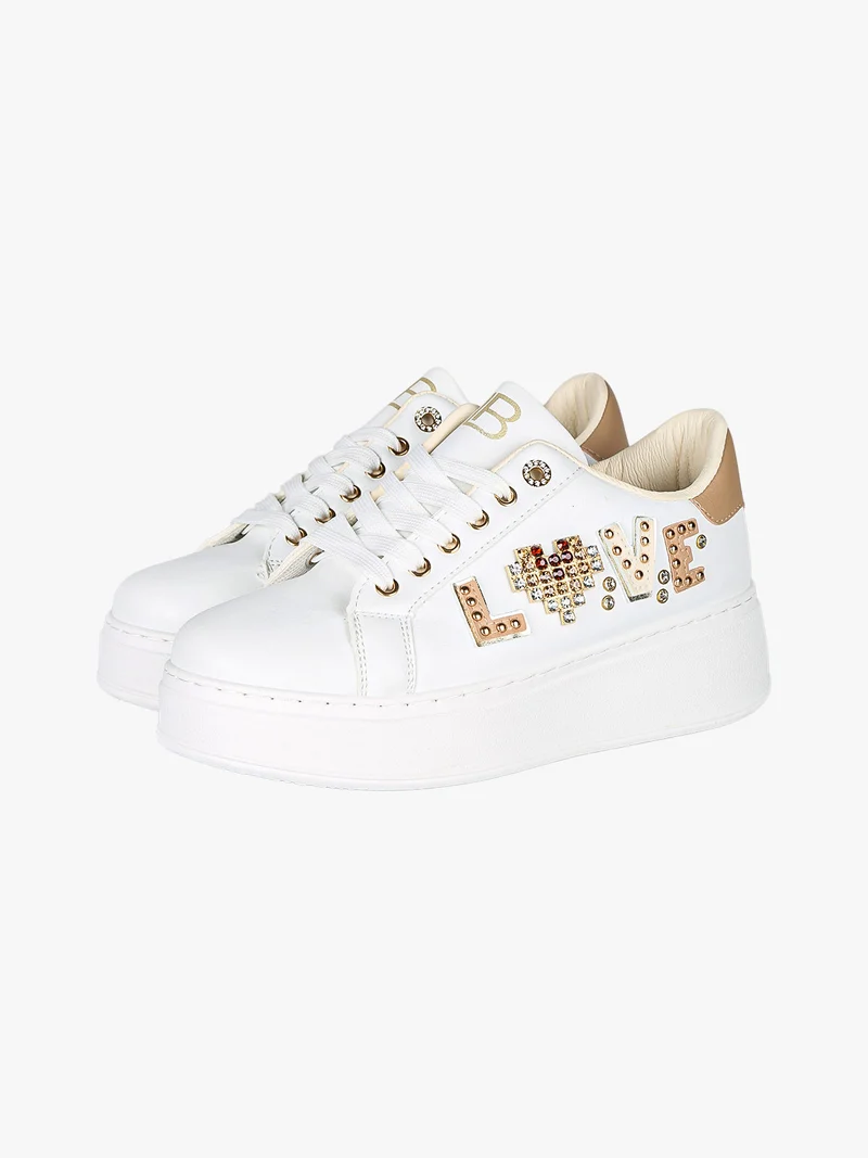 Sneakers donna gioiello con platform - oro