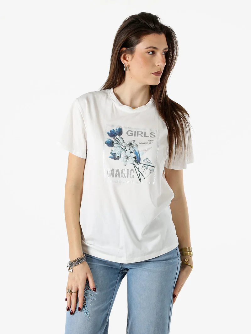 T-shirt donna in cotone con stampa - blu