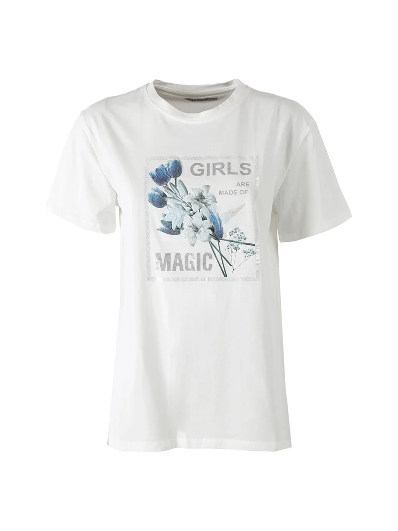 T-shirt donna in cotone con stampa - blu