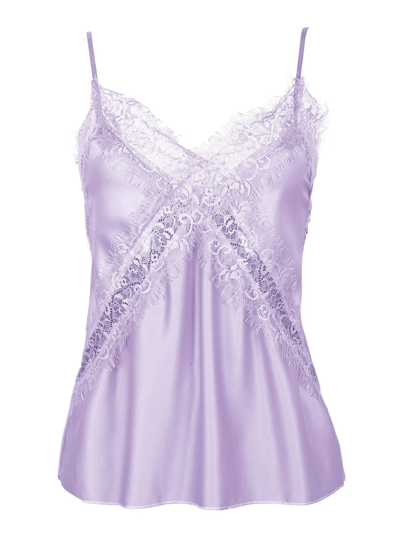 Top donna effetto raso con pizzo - lilla