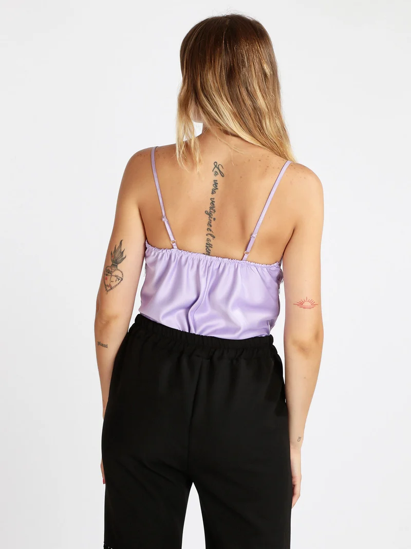 Top donna effetto raso con pizzo - lilla