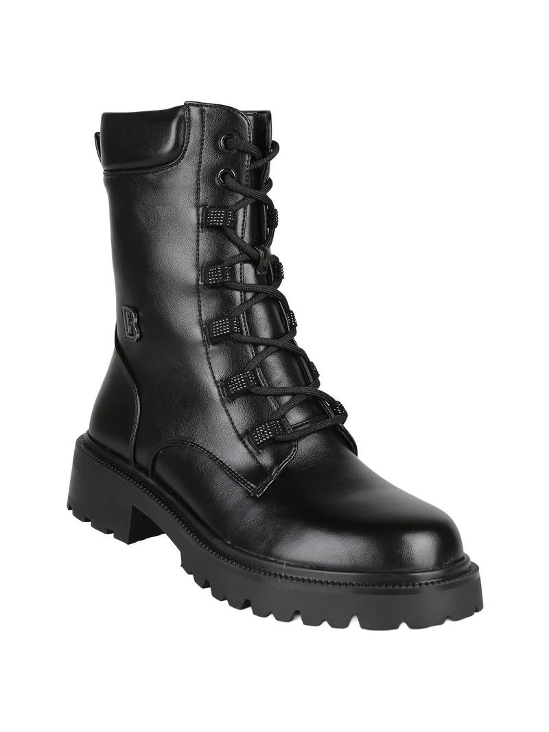 Anfibi donna stringati con zip laterale - nero