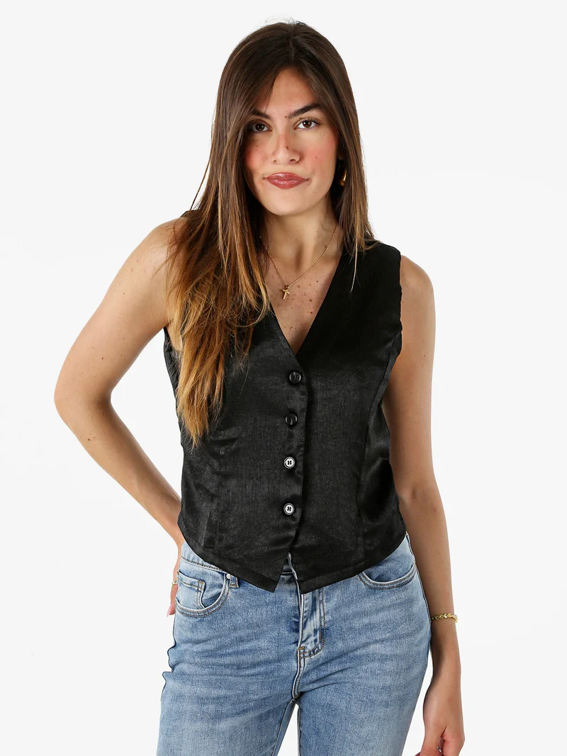 Gilet donna classico effetto lucido - nero