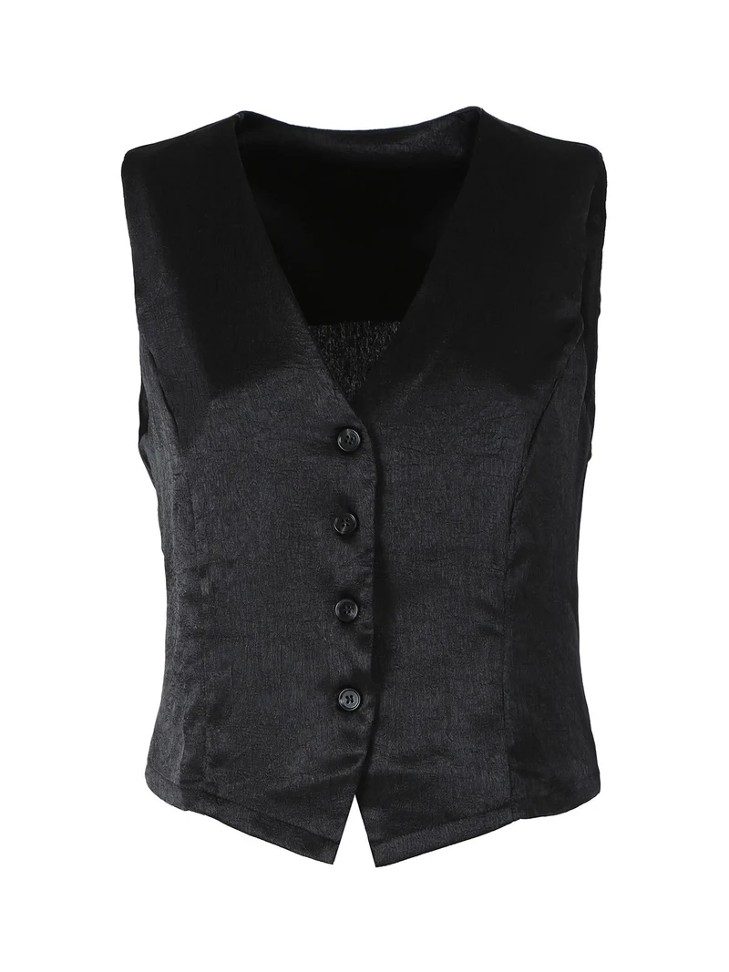 Gilet donna classico effetto lucido - nero