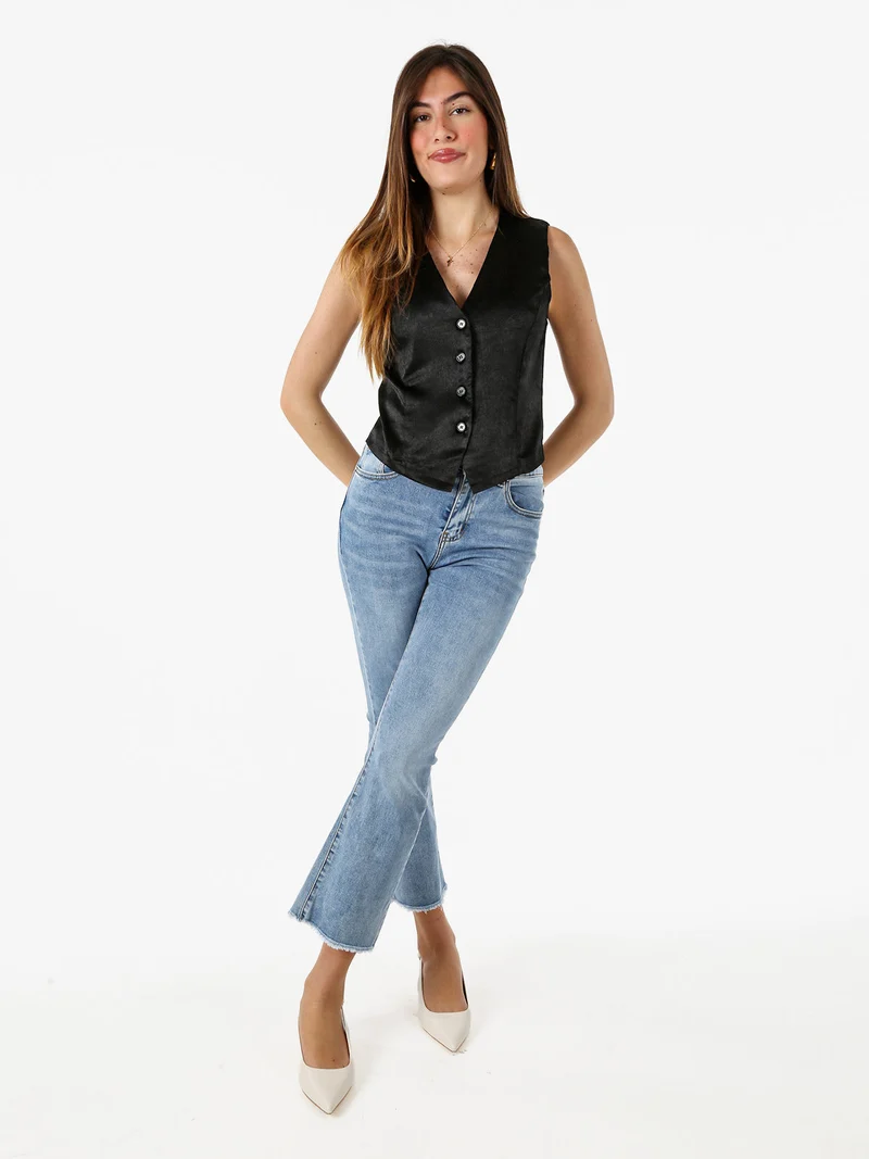 Gilet donna classico effetto lucido - nero