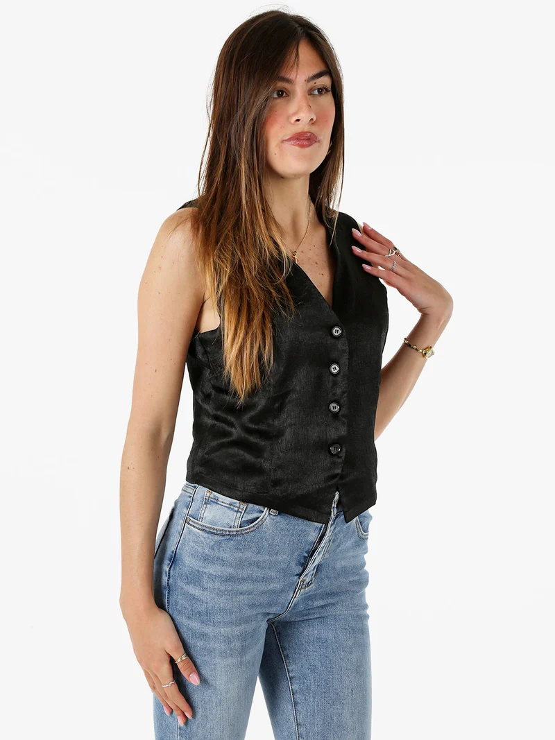Gilet donna classico effetto lucido - nero