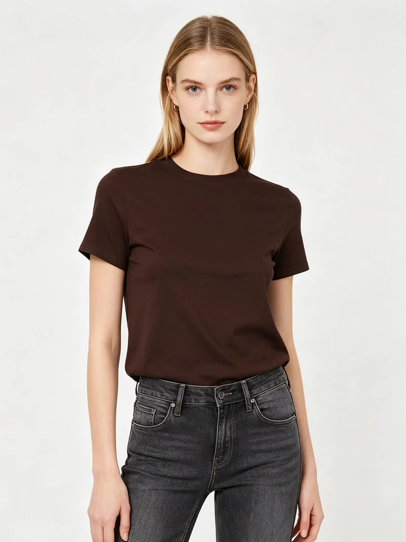 T-shirt girocollo da donna - moro