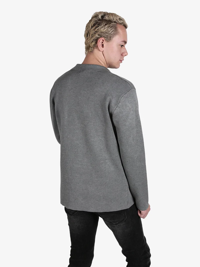 Blazer da uomo in maglia con bottoni - grigio