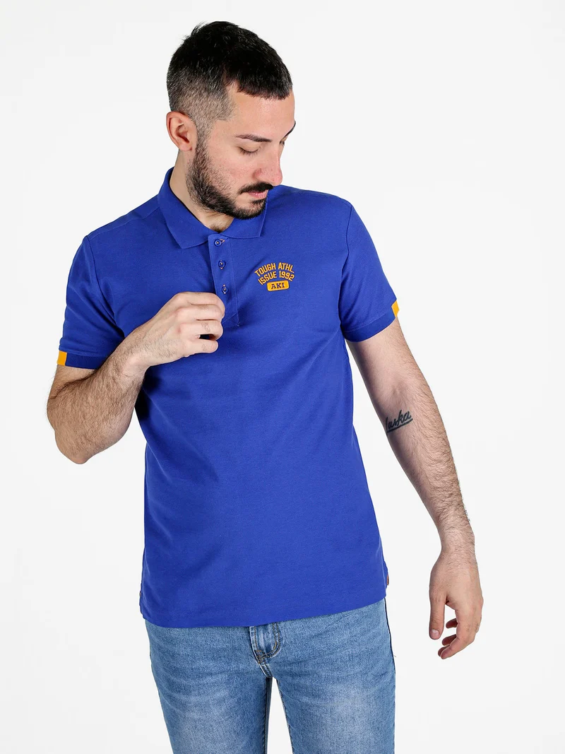 Polo da uomo in cotone a maniche corte - blu