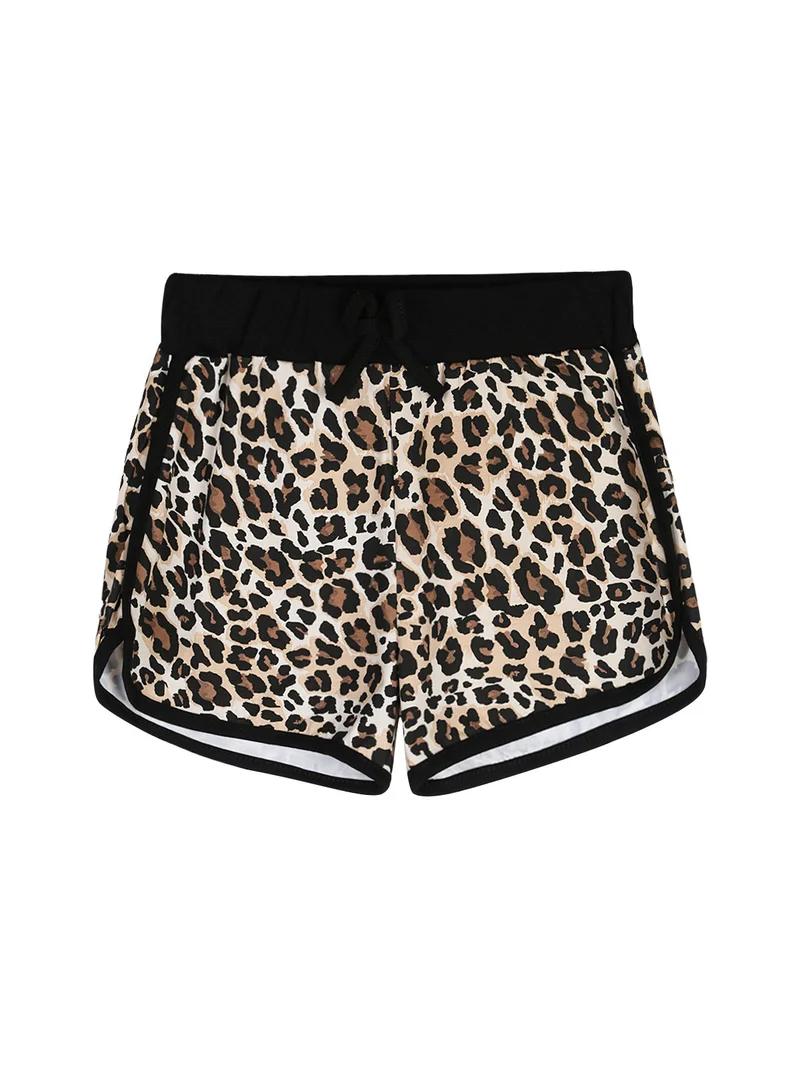 Completo corto da bambina con t-shirt crop e shorts maculati - nero